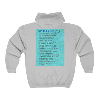 Why Am I A Cosplayer Unisex Heavy Blend™ Full Zip Hooded Sweatshirt (blue)