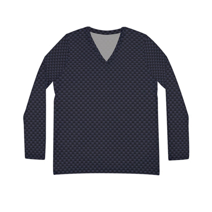 Kevlar Checkerboard Women's Long Sleeve V-neck Shirt (Grey)