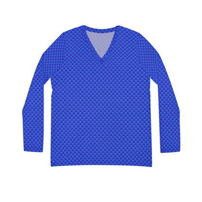 Kevlar Checkerboard Women's Long Sleeve V-neck Shirt (Blue)
