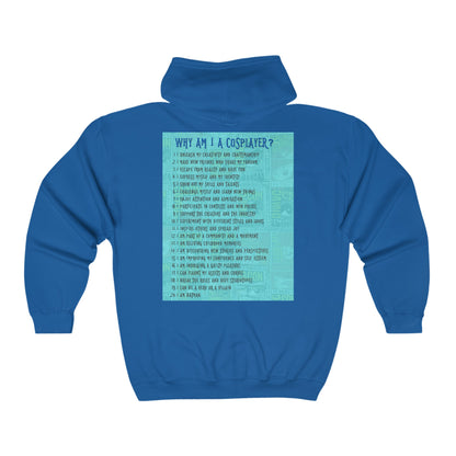 Why Am I A Cosplayer Unisex Heavy Blend™ Full Zip Hooded Sweatshirt (blue)