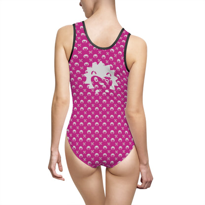 Hedgehog and Weapons One-Piece Swimsuit (dark pink)
