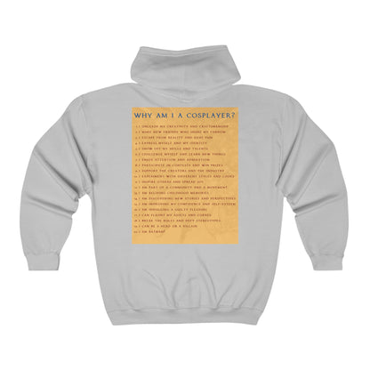 Why Am I A Cosplayer Unisex Heavy Blend™ Full Zip Hooded Sweatshirt (gold)
